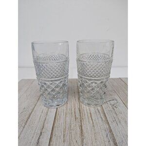 Anchor Hocking Wexford Set 2 Diamond Point Tumblers 11oz 5 1/2" Drinking Glasses